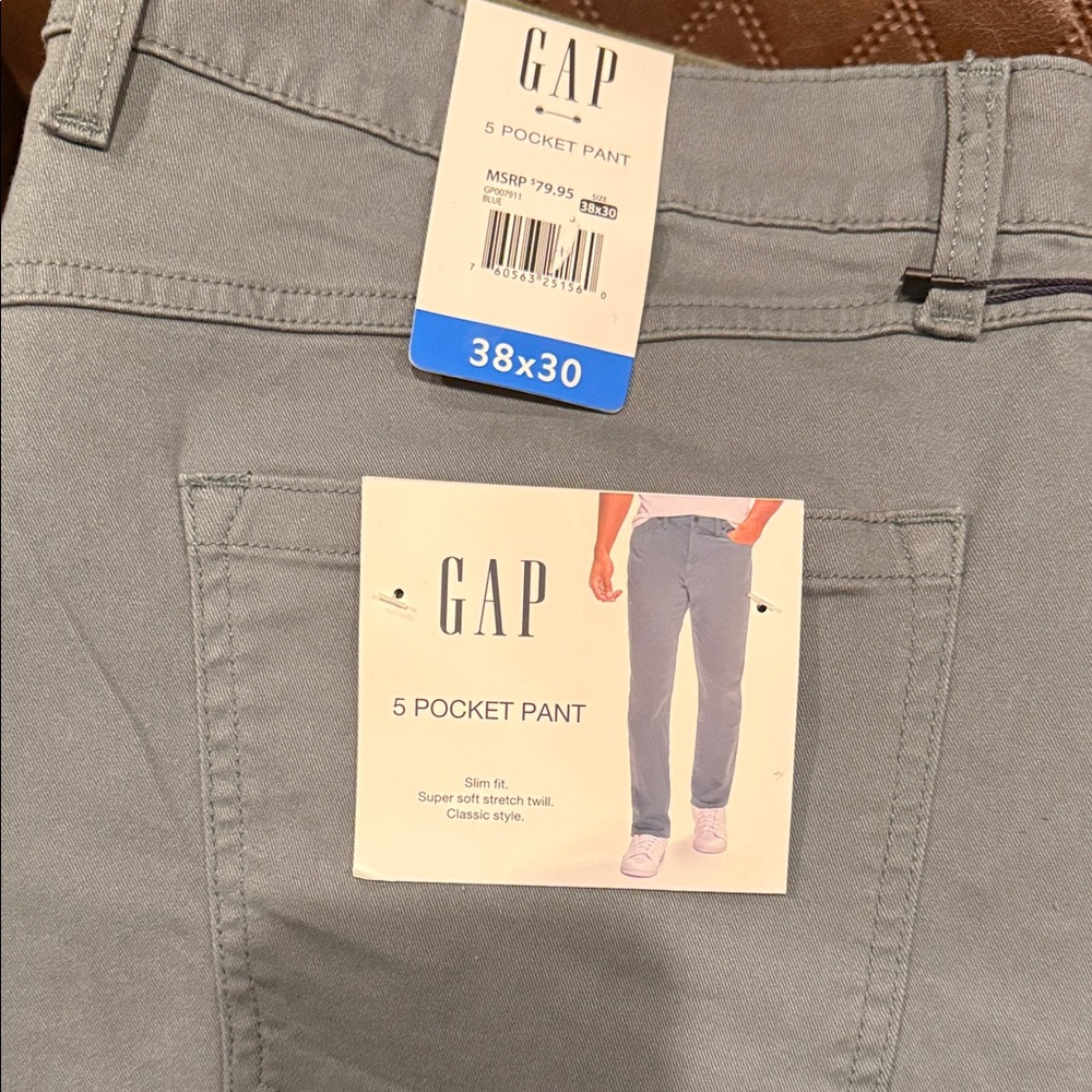 GAP Slate blue 5 Pocket Pants men’s pants slim fit 38x30 - Picture 4 of 7